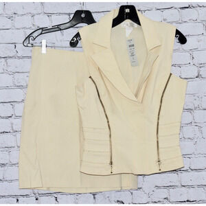 CACHE Ivory Two Piece Corset Style Vest Top & Skirt Outfit Set Size Medium NWT